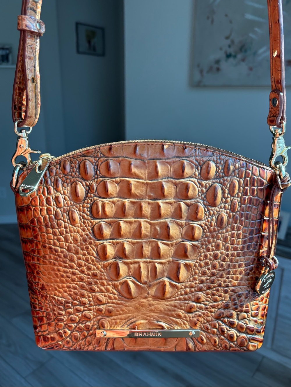 Brahmin Lorelei Pecan Melbourne Croc Embossed Leather Shoulder Bag